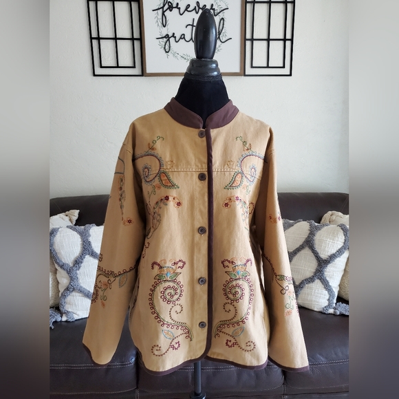 Denim & Co Brown Embroidered Paisley Print Jacket Women's Size 2X Boho Chic - Picture 9 of 9